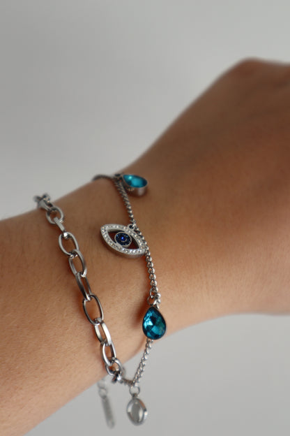 Pulseira dupla com cristais e olho
